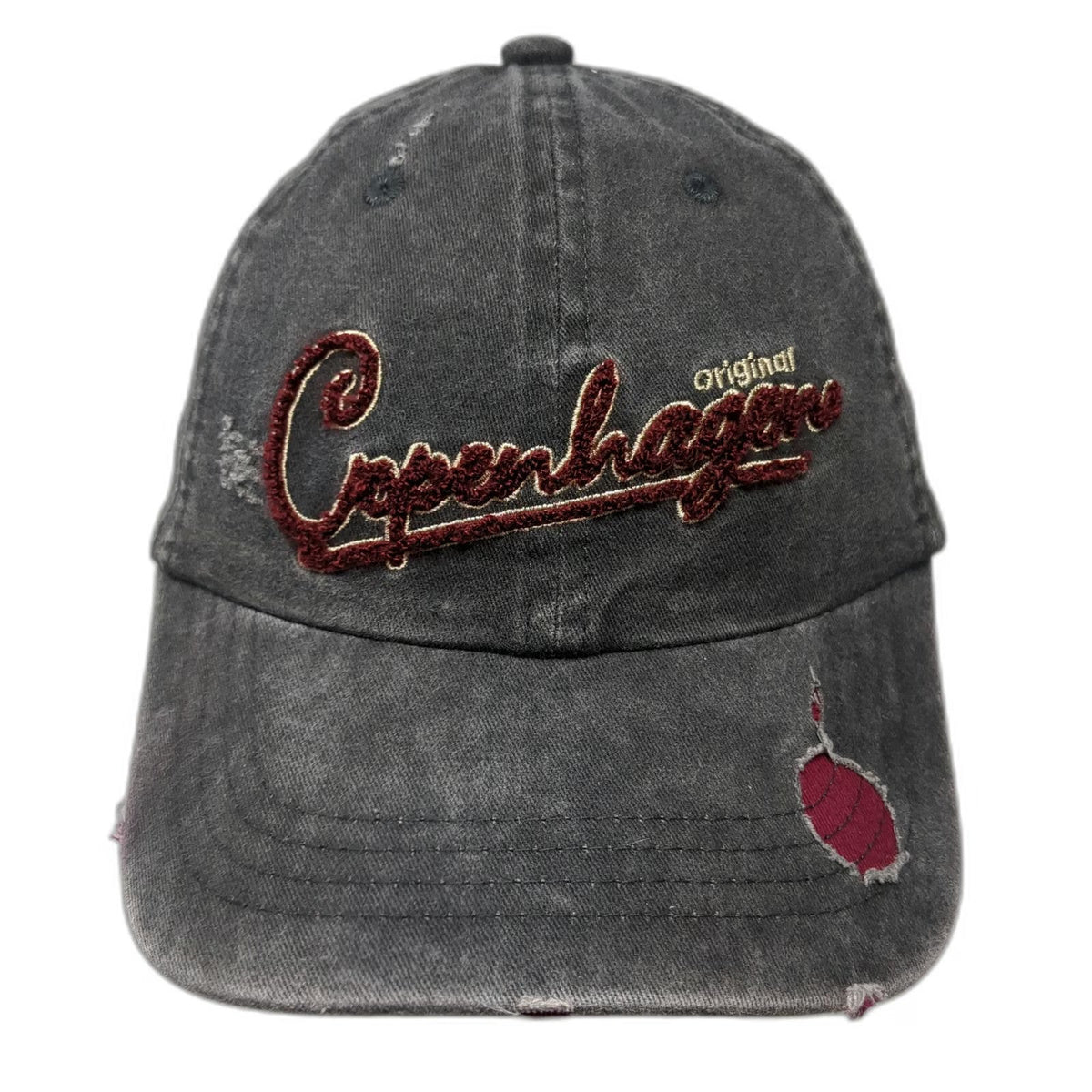 Robin Ruth Baseball Cap Gray Red One Size Frayed Cotton Copenhagen Denmark Hat