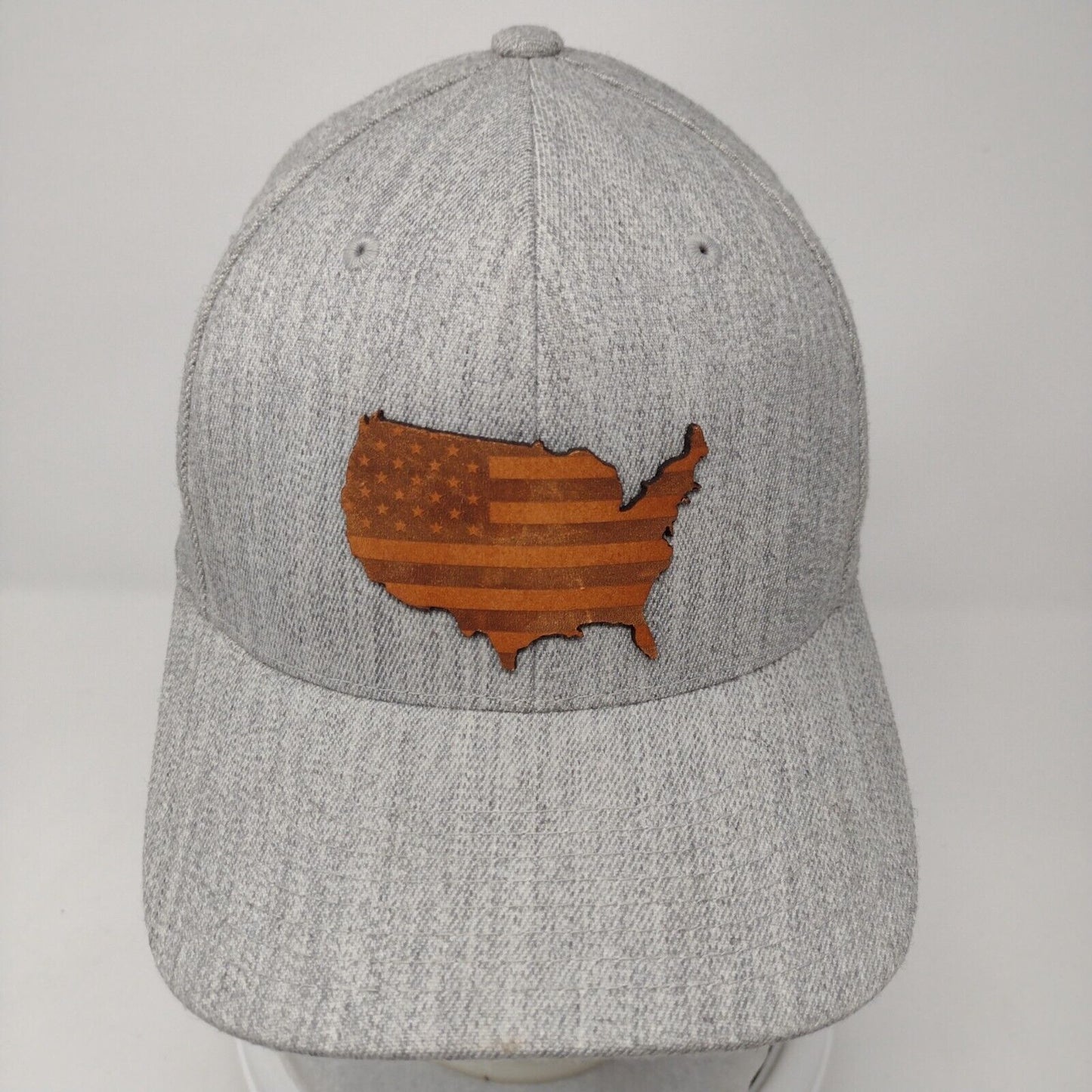 American Flag Fitted Hat Gray S/M Flexfit Patriotic 6 Panel Vented Holes Yupoong