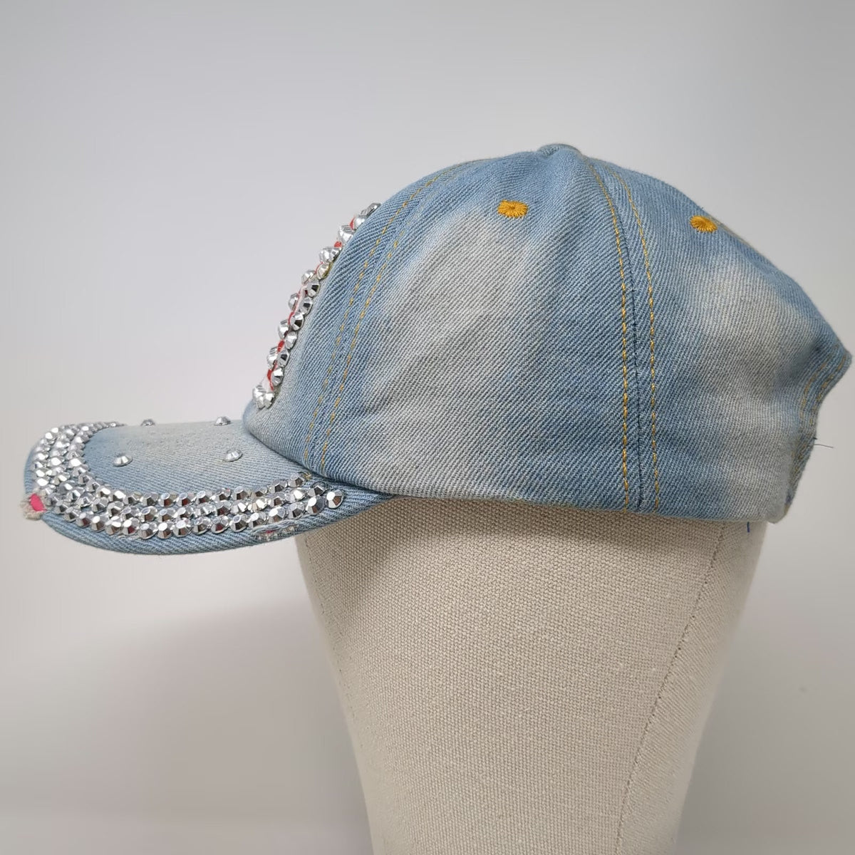 Baseball Cap Blue One Size Rhinestone American Flag Studded Jeweled Denim Hat