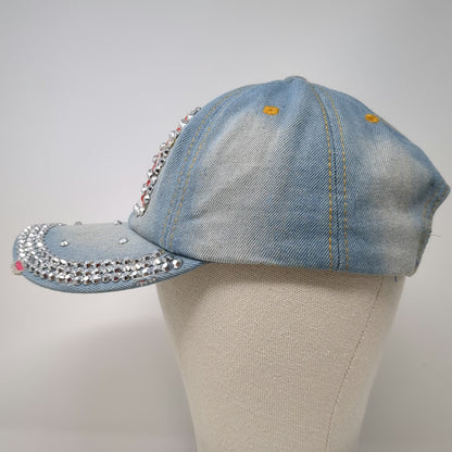 Baseball Cap Blue One Size Rhinestone American Flag Studded Jeweled Denim Hat