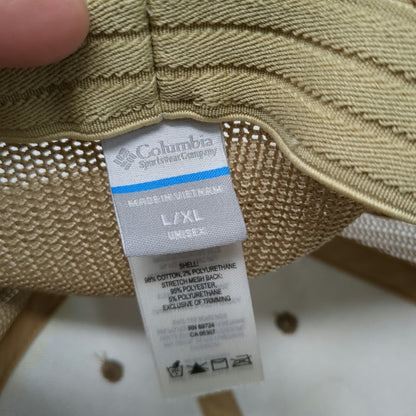 Columbia Baseball Cap Brown XL Mesh Stretch Fit Pine Tree American Flag Hat