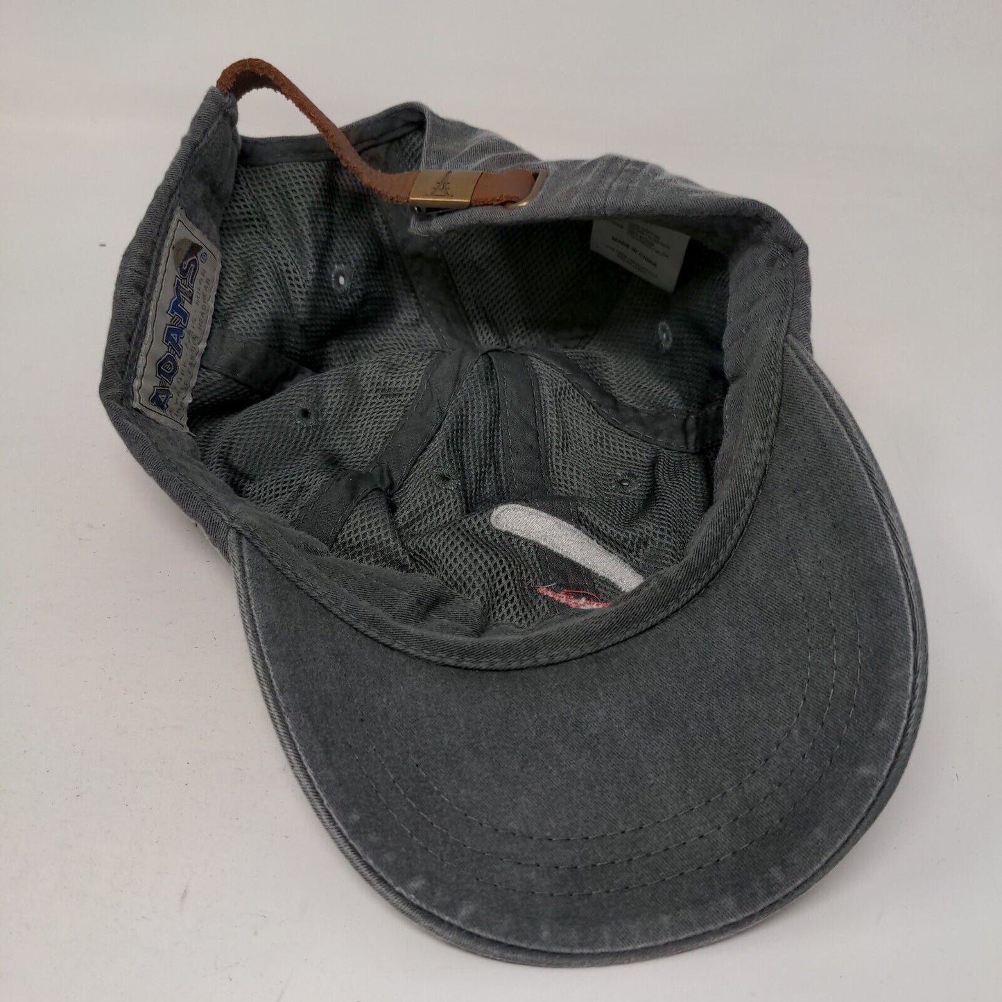 Adams Slideback Hat Gray One Size Embroidered Logo Leather Strap Lined