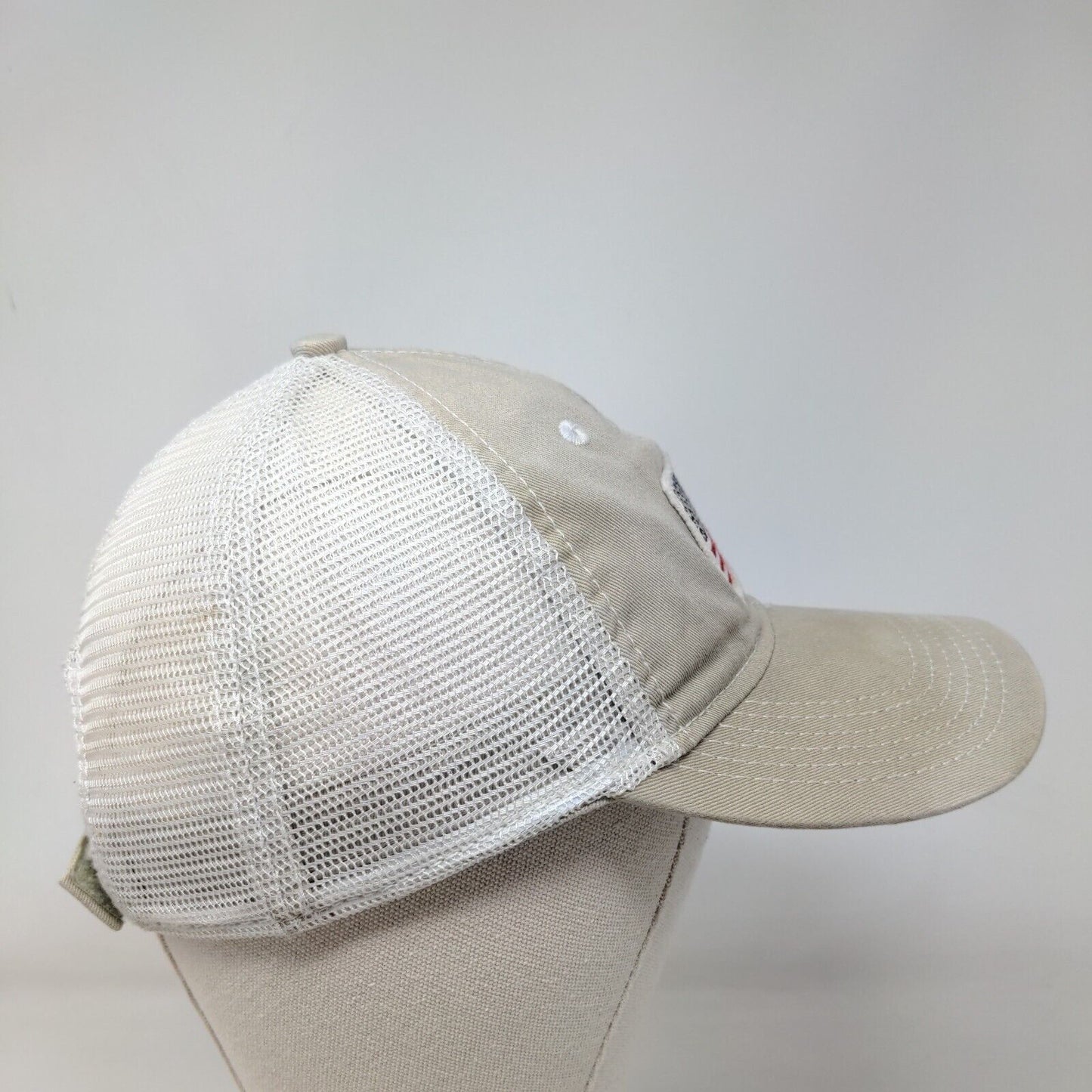 American Flag Strapback Mesh Back Trucker Hat Tan One Size Colorblock