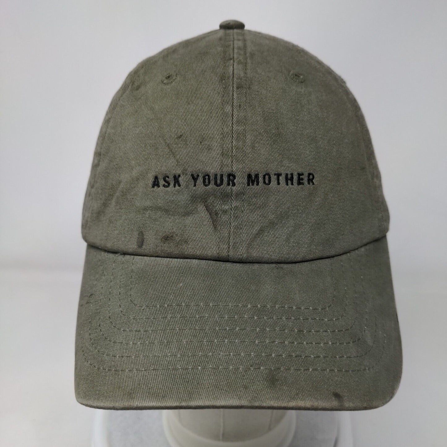 Ask Your Mother Slideback Hat Greenish-Brown One Size Embroidered
