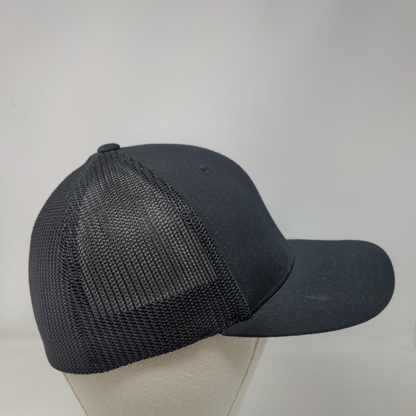 Inland Fitted Mesh Back Trucker Hat Black One Size Embroidered Flexfit