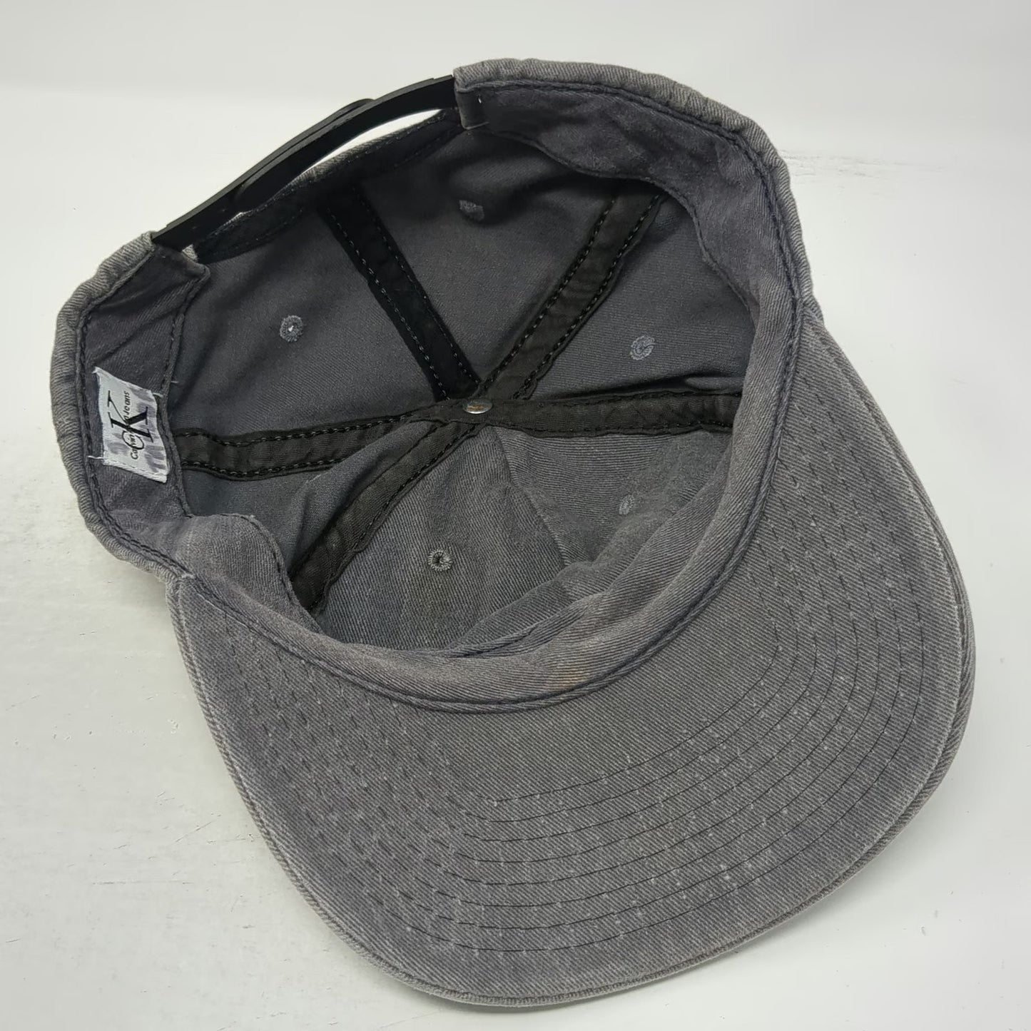 Calvin Klein Snapback Hat Gray One Size cK Logo Embroidered Washed Cotton Denim
