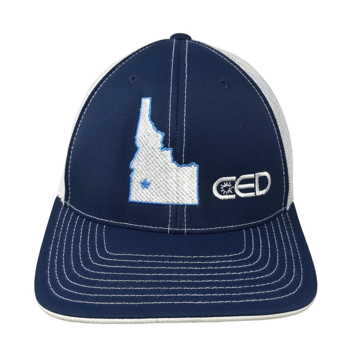 CED Idaho Fitted Mesh Back Trucker Hat Blue 8 Flexfit Pacific Headwear