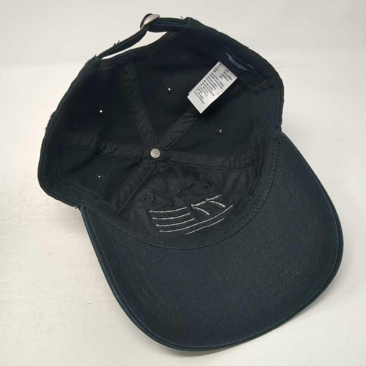 American Eagle Baseball Cap Black One Size Adjustable 77 Flag Logo Cotton Hat