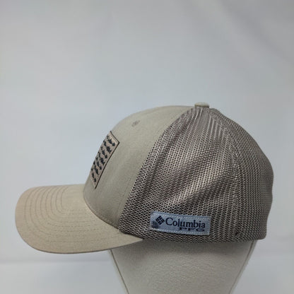 Columbia PFG Fish Flag Patch Fitted Trucker Hat Tan OSFA Flexfit