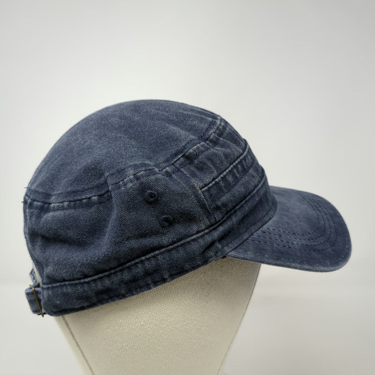 Army Cap Blue One Size Washed Denim Flat Top Adjustable Strapback Buckle Hat