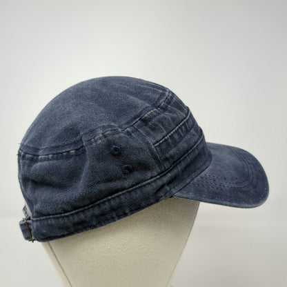 Army Cap Blue One Size Washed Denim Flat Top Adjustable Strapback Buckle Hat