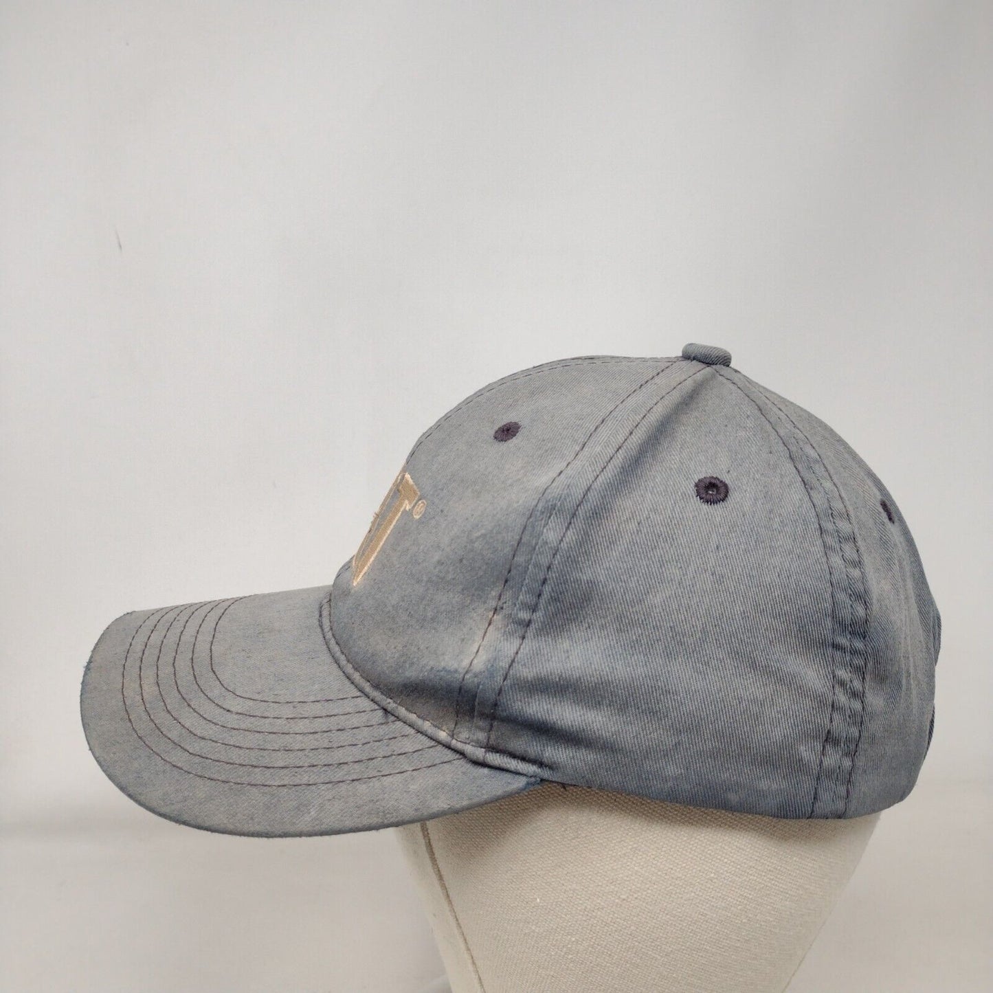 CAT Strapback Hat Blue One Size Solid Embroidered 6 Panel Vent Holes