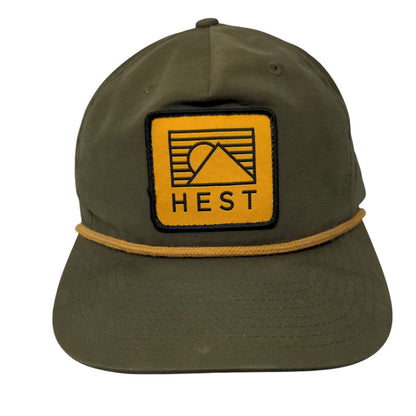 HEST Snapback Hat Green One Size Adjustable Embroidered Vented Holes Rope
