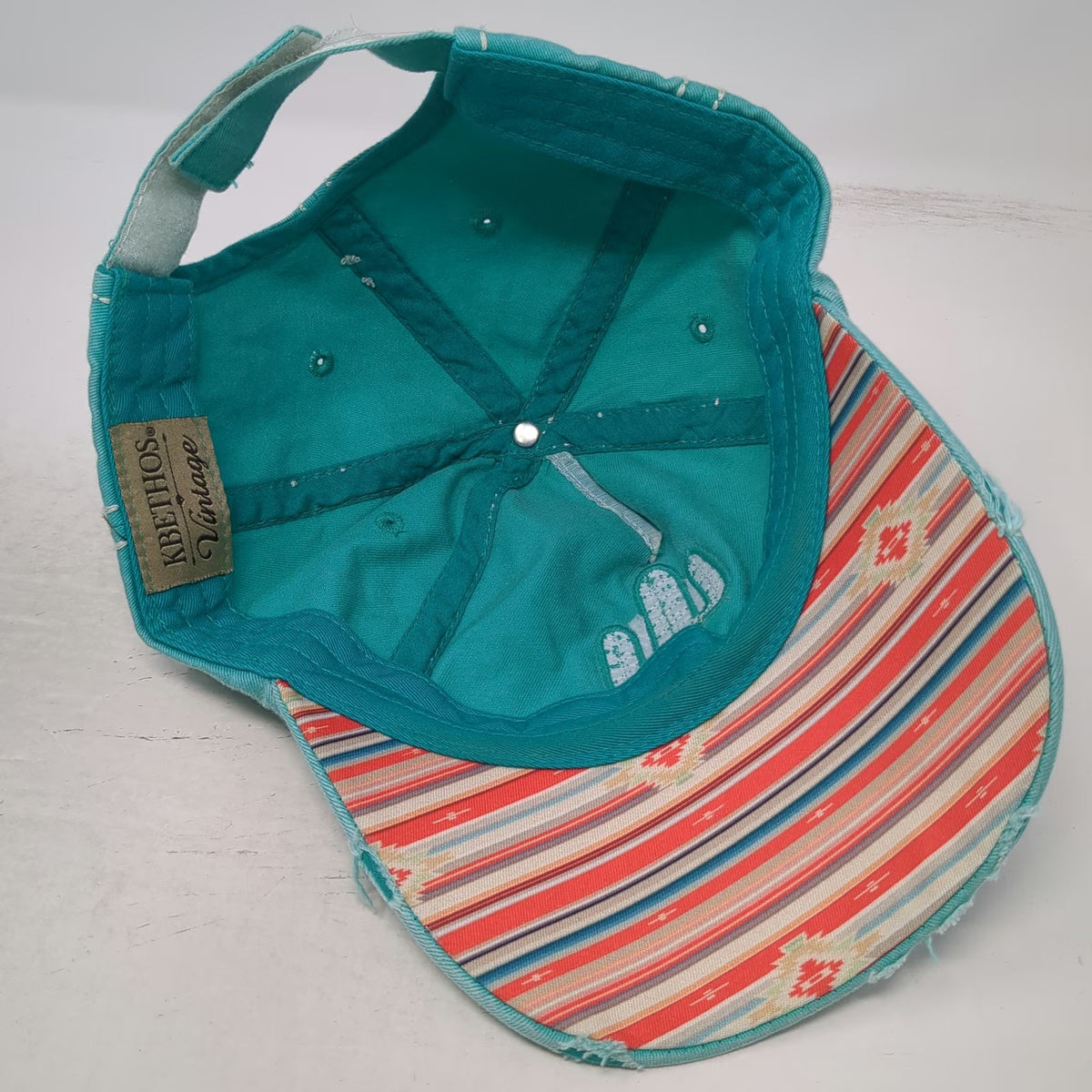 KBETHOS 5 Panel Blue OSFM Cactus Frayed Strapback Hat Southwest Serape Stitch