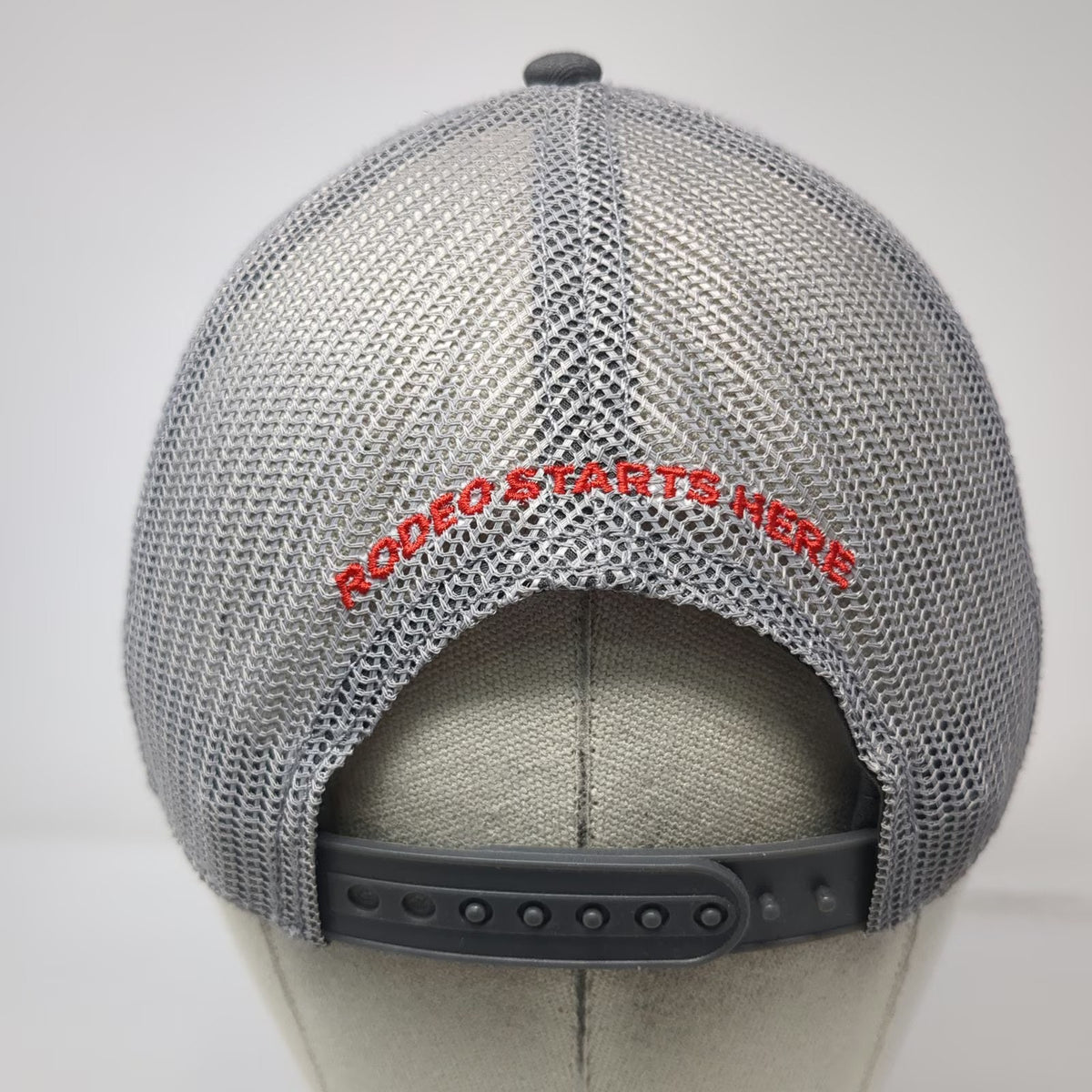 The Game Trucker Hat Gray One Size PRCA Youth Camps Rodeo Starts Here Mesh