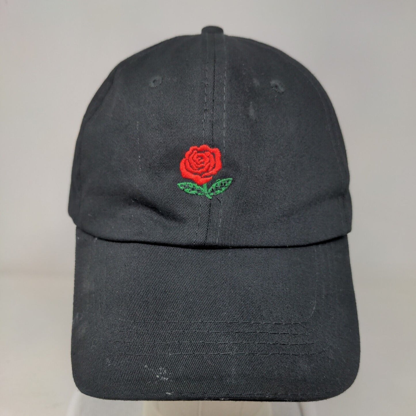 Rose Slideback Hat Black One Size Embroidered Adjustable 6 Panel