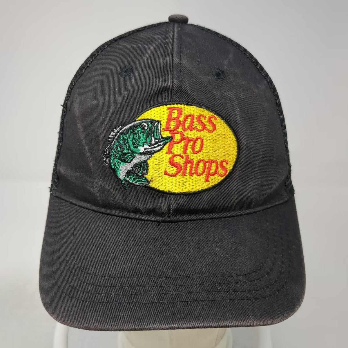 Bass Pro Shops Trucker Hat Black One Size Mesh Back Snapback Bass Fish Patch