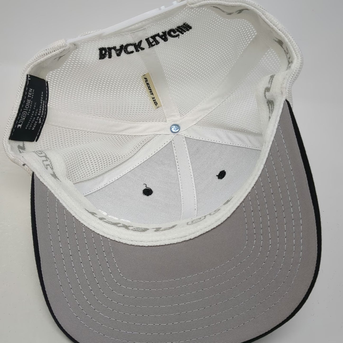 Yupoong Black Flag Band Trucker Hat White One Size Mesh Snapback Logo Graphics
