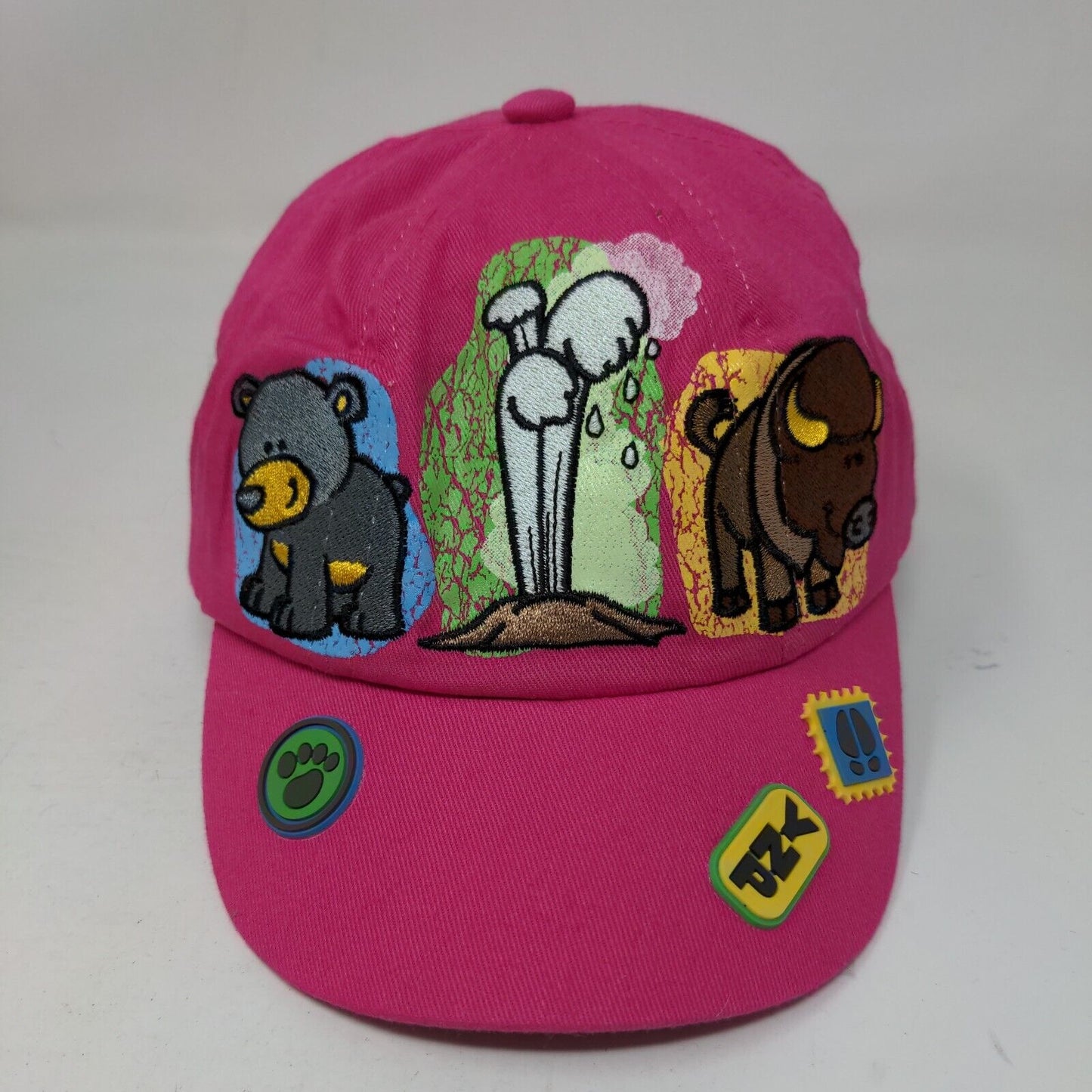 Yellowstone National Park Stretch Strapback Pink One Size Embroidered Animals