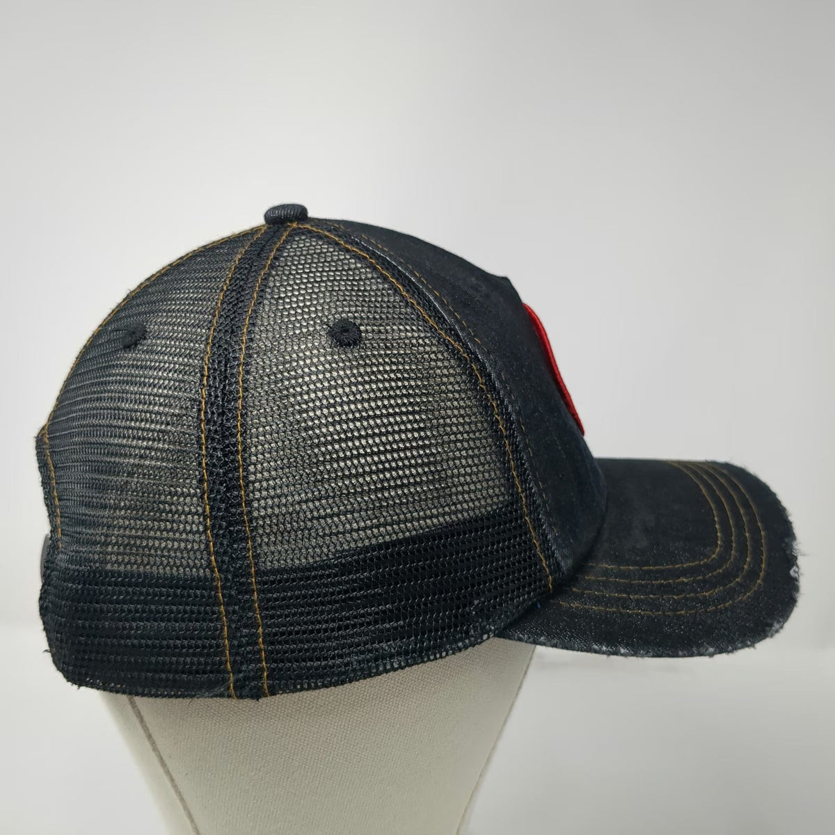 Von Dutch Trucker Hat Black One Size Distressed Denim Patch Snapback Mesh