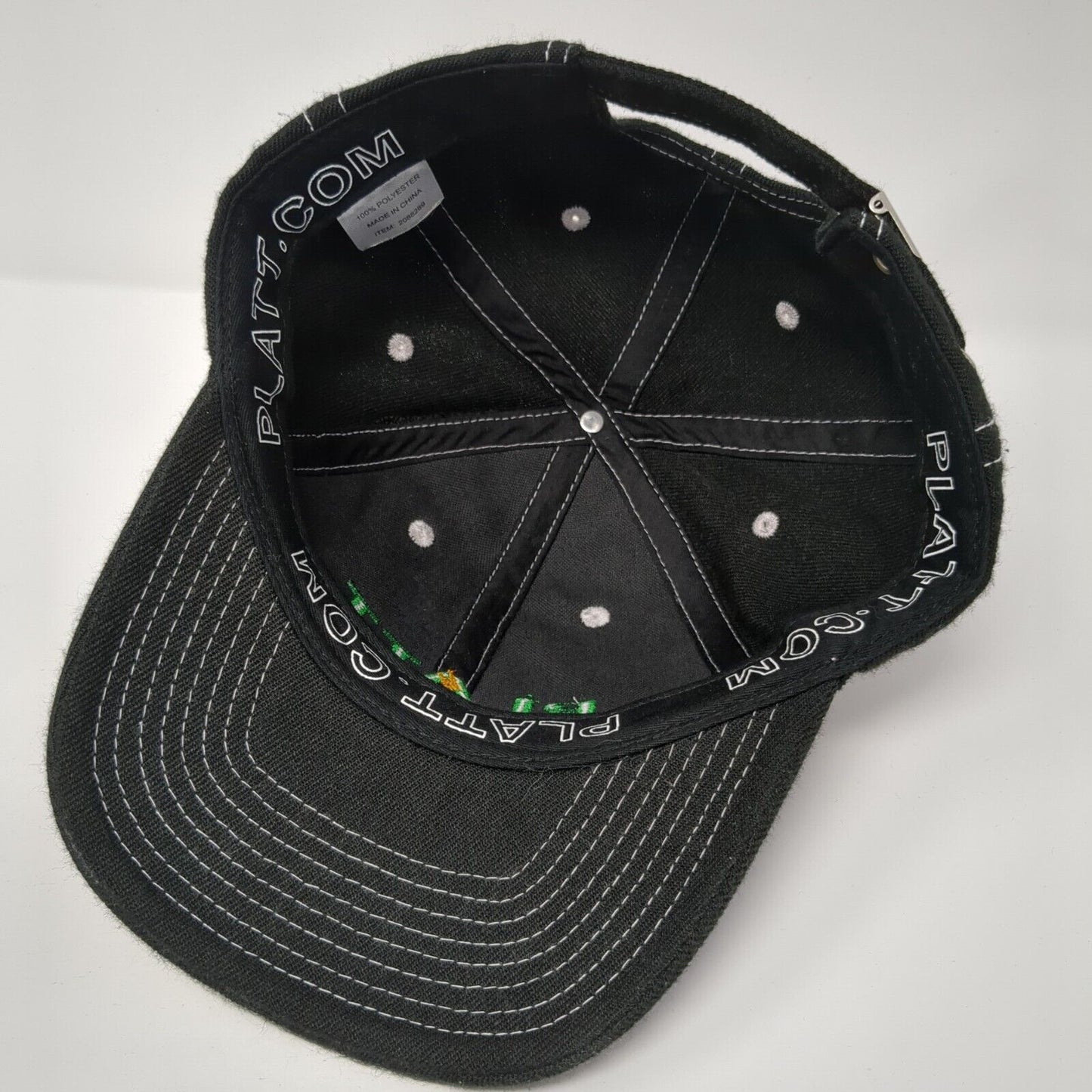 PLATT Slideback Hat Black One Size Adjustable Embroidered 6 Panel Polyester
