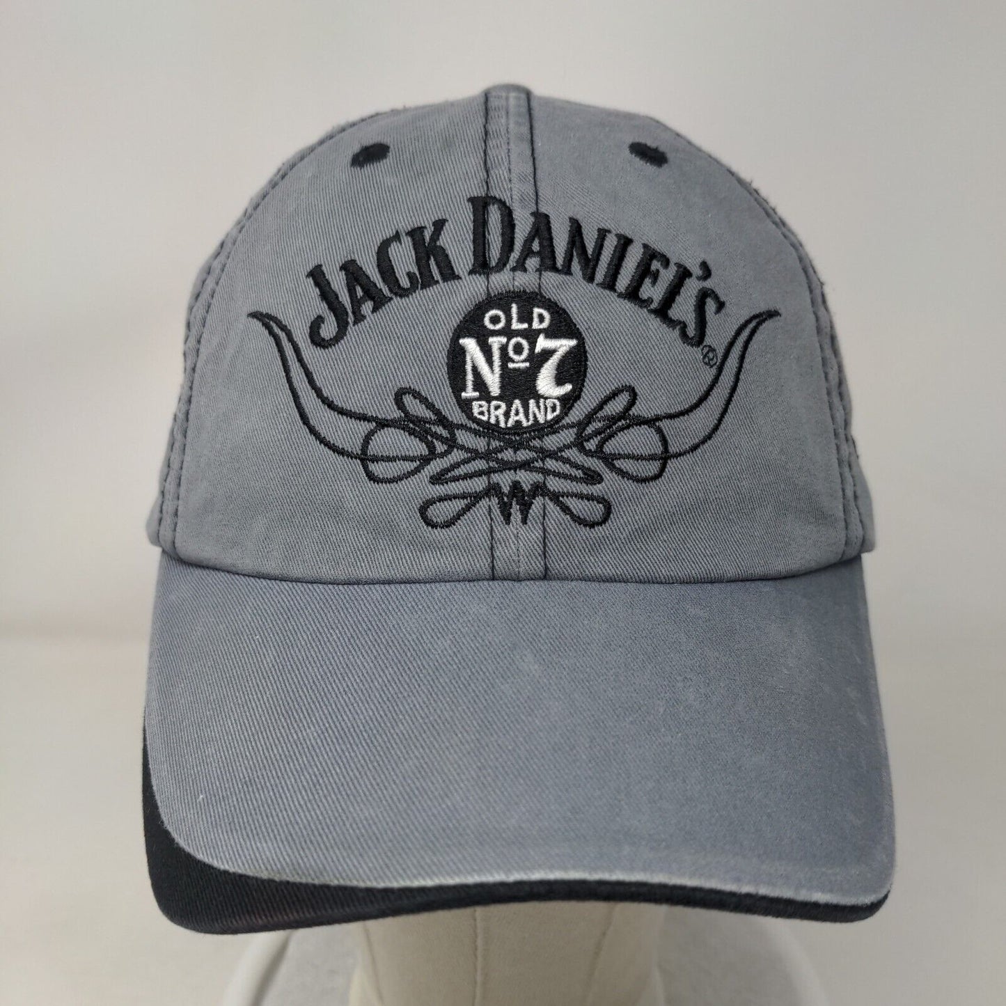 Jack Daniel's Old No. 7 Whiskey Brand Slideback Hat Gray One Size Leather Strap