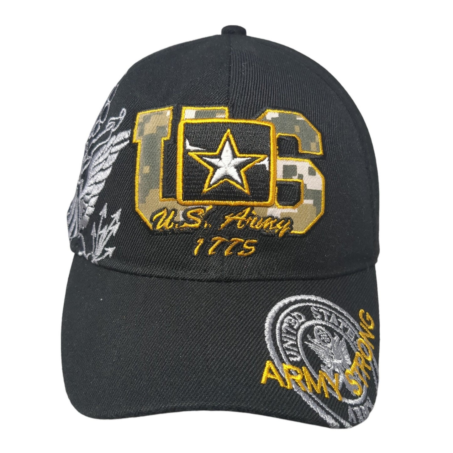 United States Army Strong Strapback Hat Black One Size Embroidered
