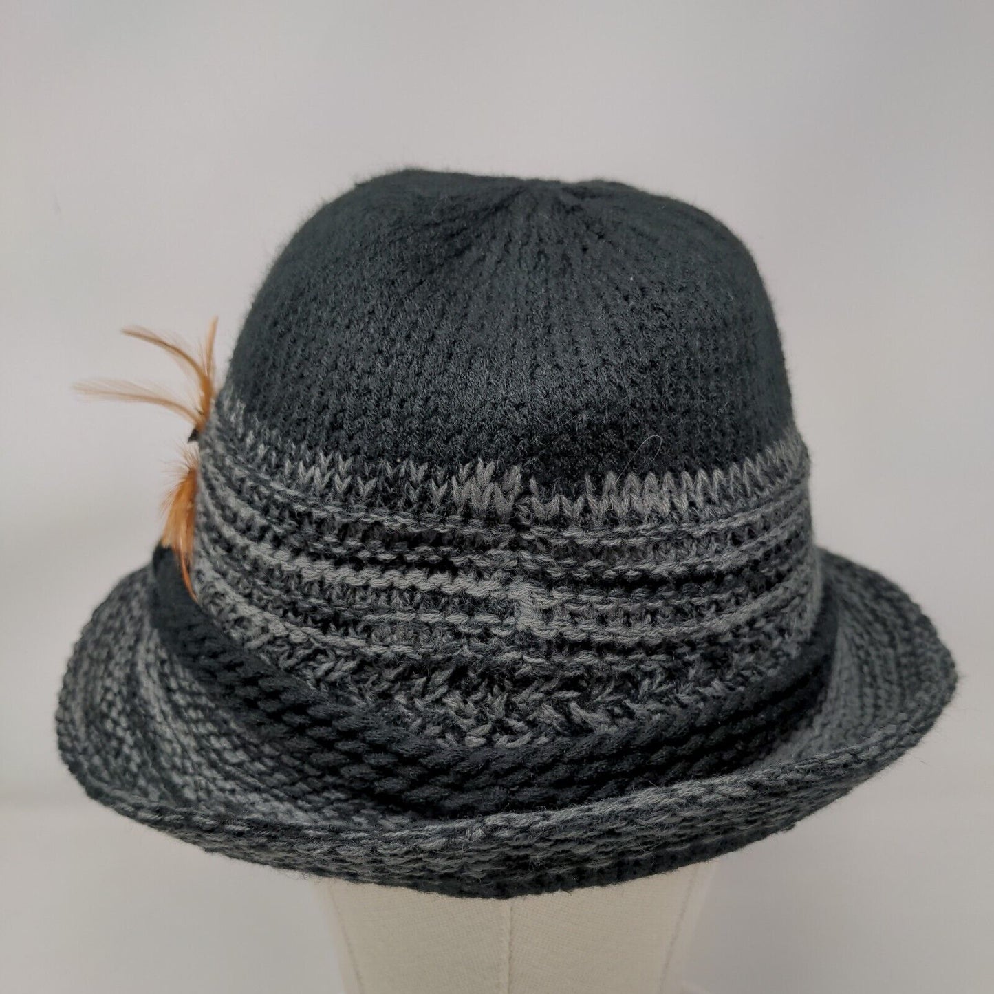 18 Collection Fedora Hat Multicolor One Size Feather Wide Brim Two Tone Knit