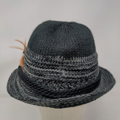 18 Collection Fedora Hat Multicolor One Size Feather Wide Brim Two Tone Knit