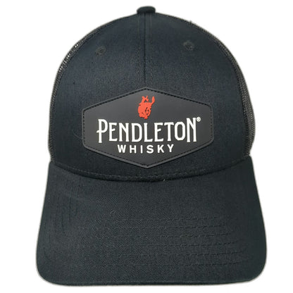 Pendleton Whisky Trucker Hat Black One Size Snapback Mesh Rubber Bronco Patch