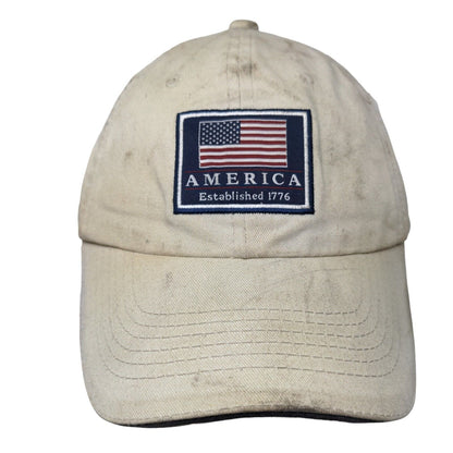 America Established 1776 Tan OSFM Adjustable Embroidered Patriotic 6 Panel