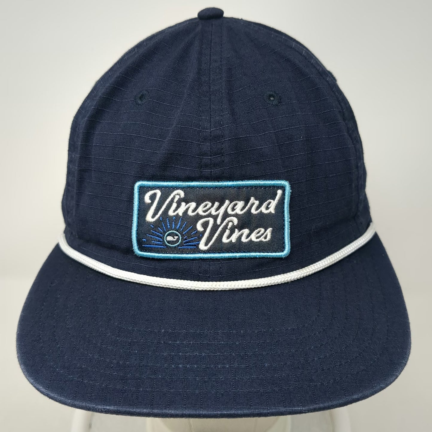 Vineyard Vines Snapback Blue One Size Rope Cotton Whale Patch Script Logo Hat