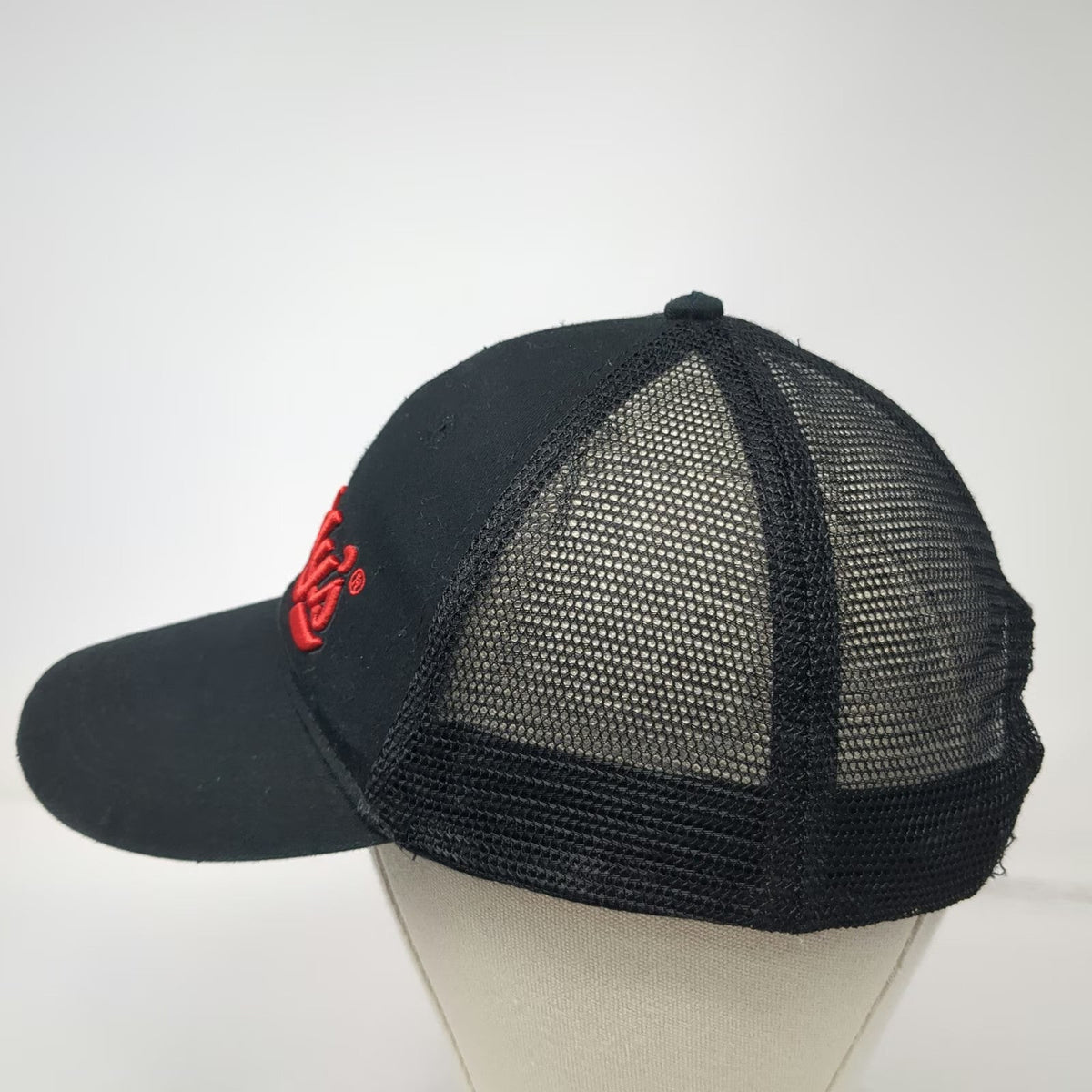 Freddy's Trucker Hat Black One Size Snapback Mesh Back Red Script Logo Graphic