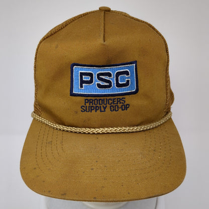 PS Producers Supply Co-Op Snapback Trucker Hat Brown OS Adjustable Rope Otto