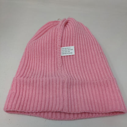 Dog Mom Ribbed Knit Beanie Hat Pink One Size Embroidered Solid