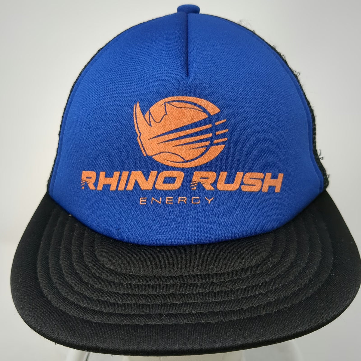 District Trucker Hat Blue Black OSFM Rhino Rush Energy Drink Logo Snapback Mesh