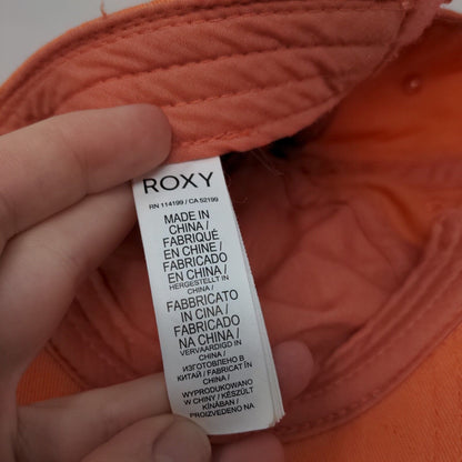 ROXY Strapback Hat Orange One Size Adjustable Embroidered Vented Holes Cotton
