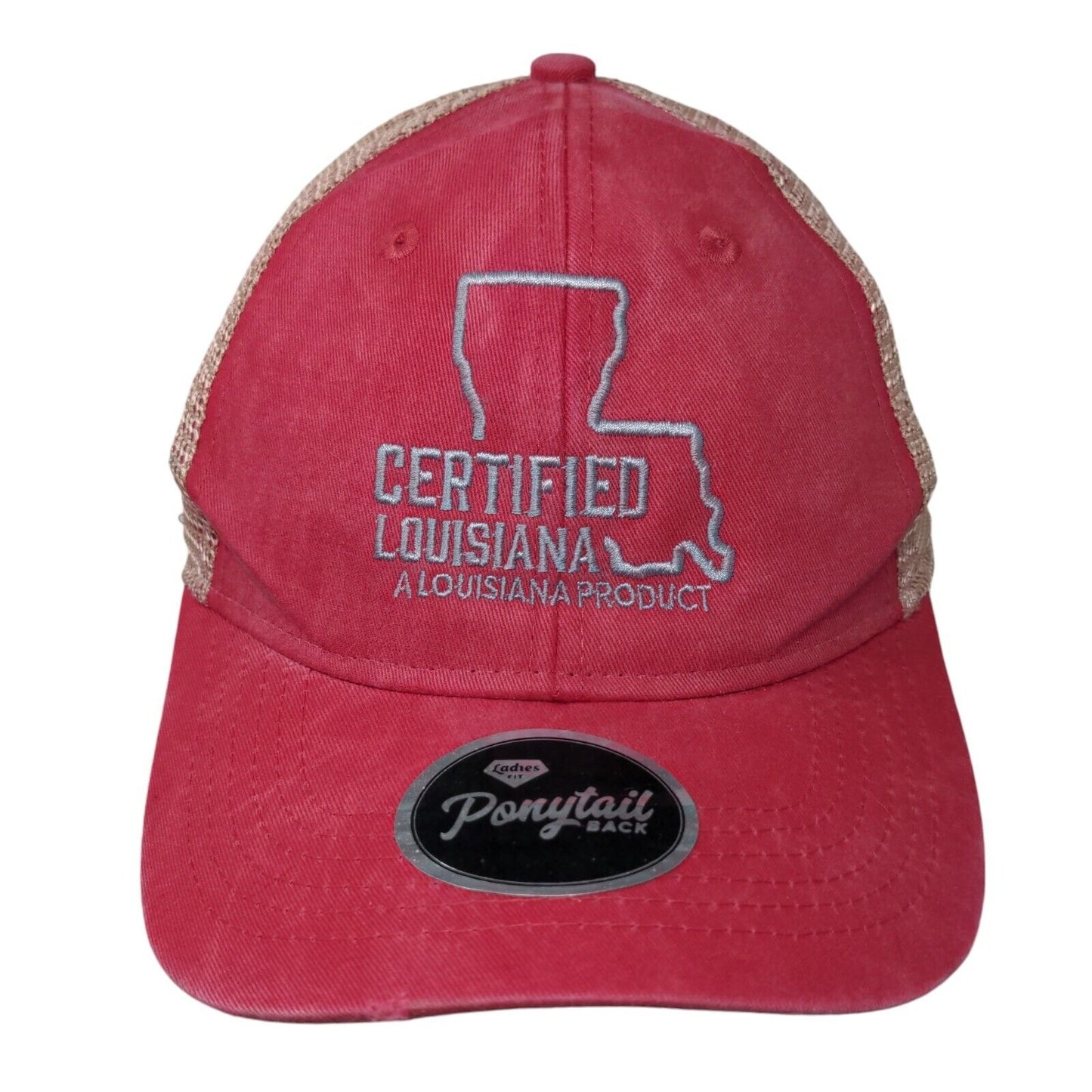 Certified Louisiana Ponytail Back Trucker Hat Pink OS Mesh Back Outdoor Cap