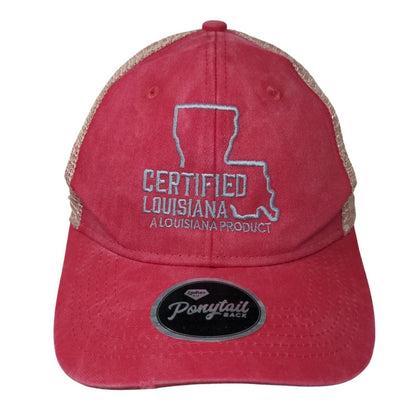 Certified Louisiana Ponytail Back Trucker Hat Pink OS Mesh Back Outdoor Cap