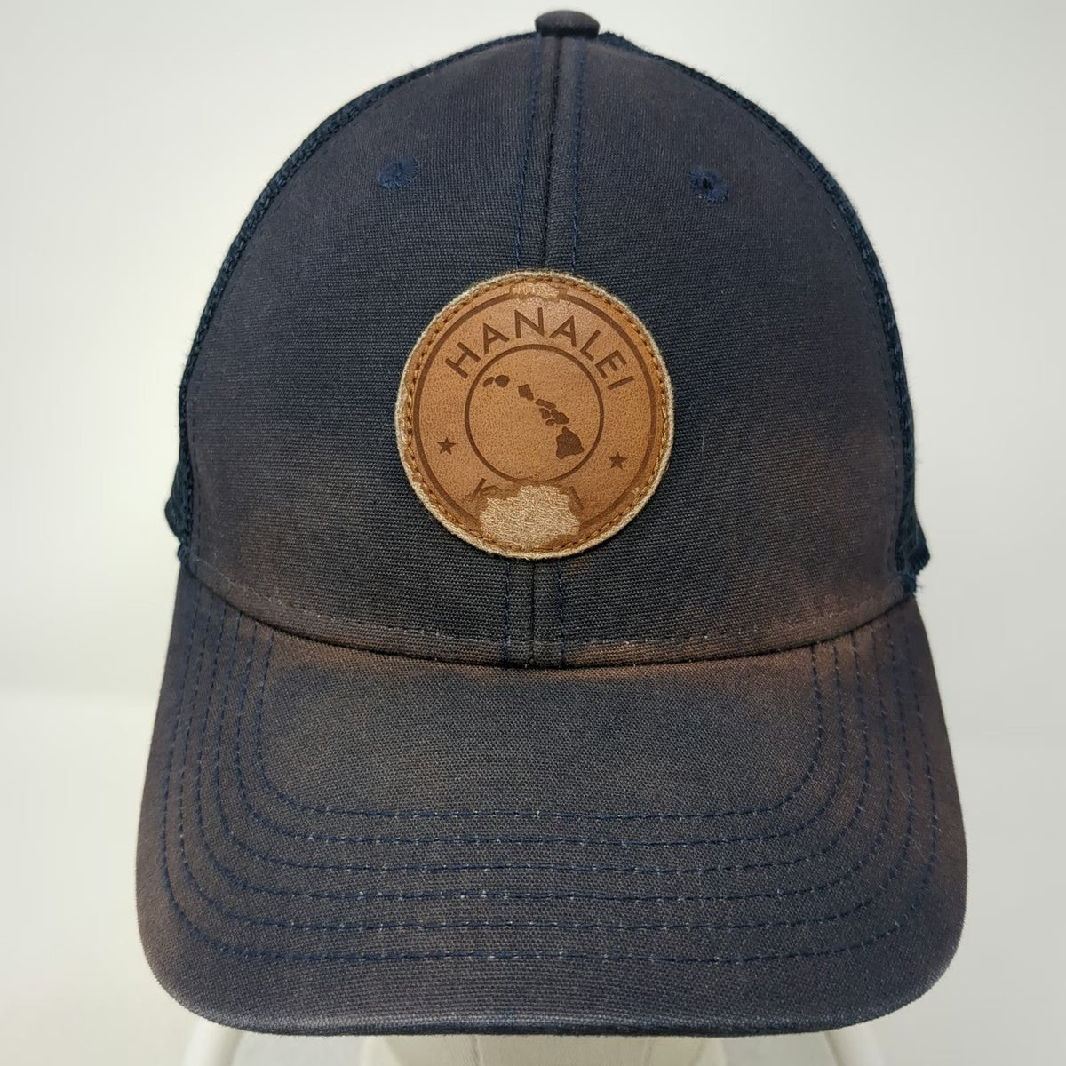 Legacy Trucker Hat Blue One Size Hanalei Kauai Hawaii Leather Patch Snapback