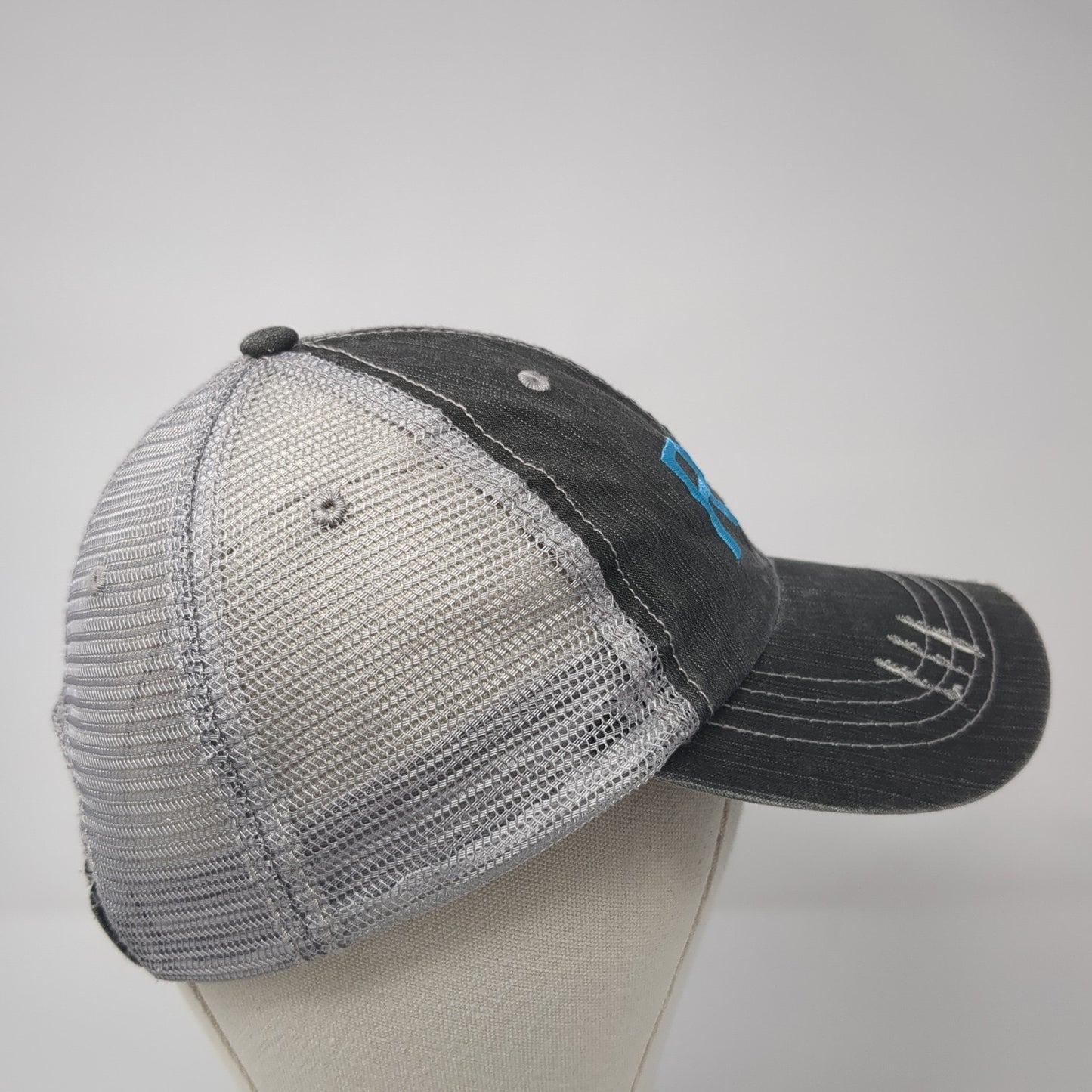 R+F Trucker Hat Gray One Size Adjustable Embroidered Distressed Mesh Back