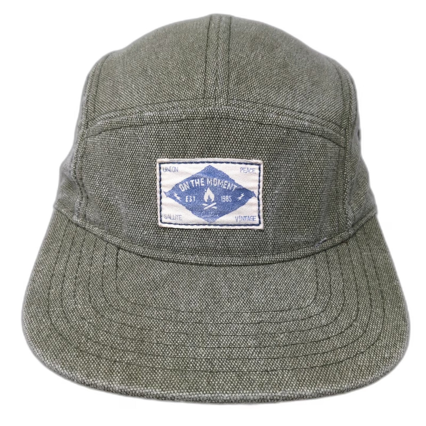 On The Moment 5 Panel Green Hat One Size Adjustable Slideback Cotton Campfire