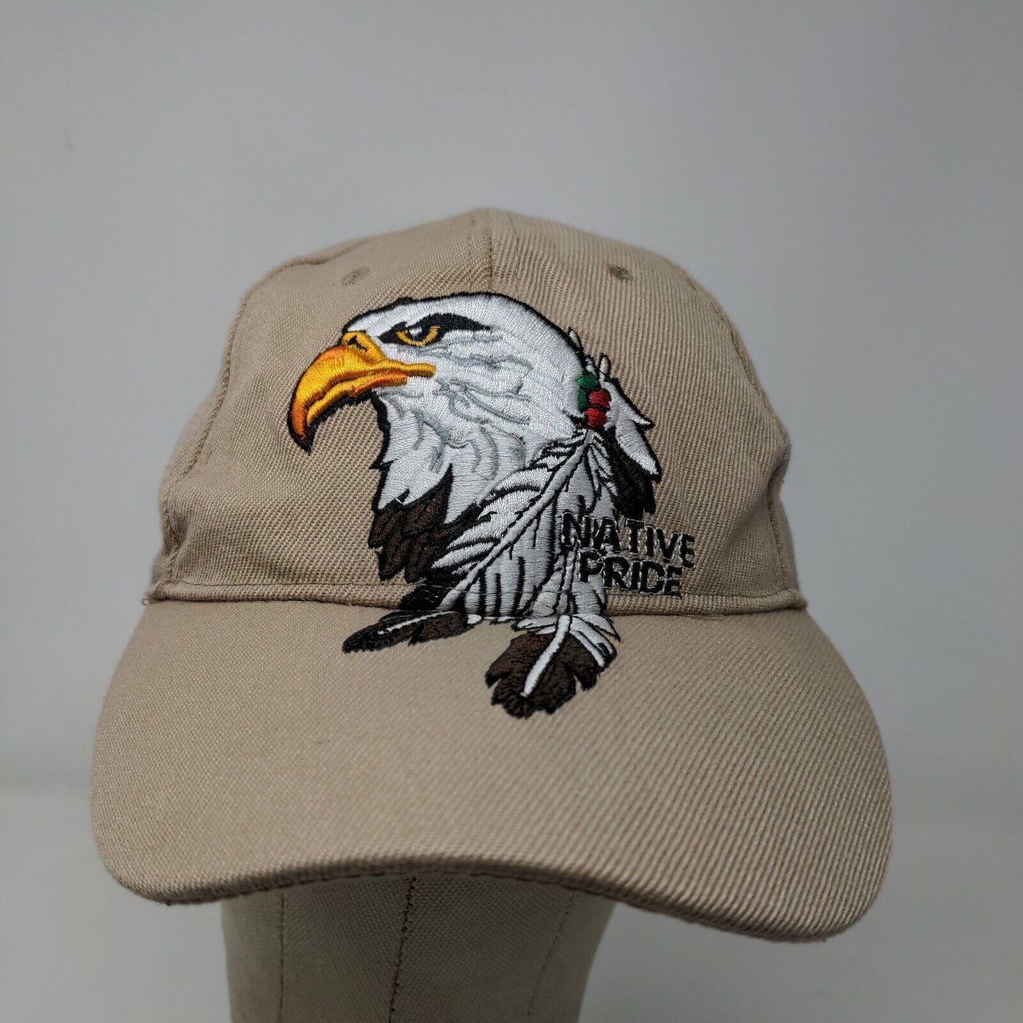 Unbranded Men's Strapback Hat Tan OSFA Embroidered Eagle Native American Logo