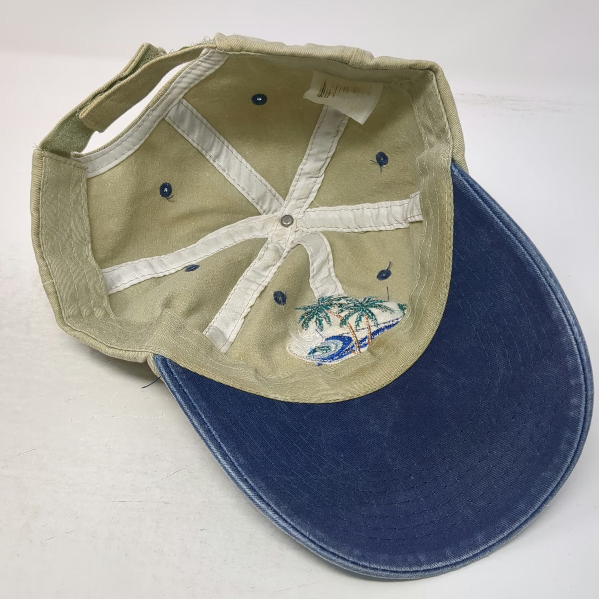 Clearwater Beach Florida Palm Trees Wave Beige Blue Baseball Cap One Size Hat