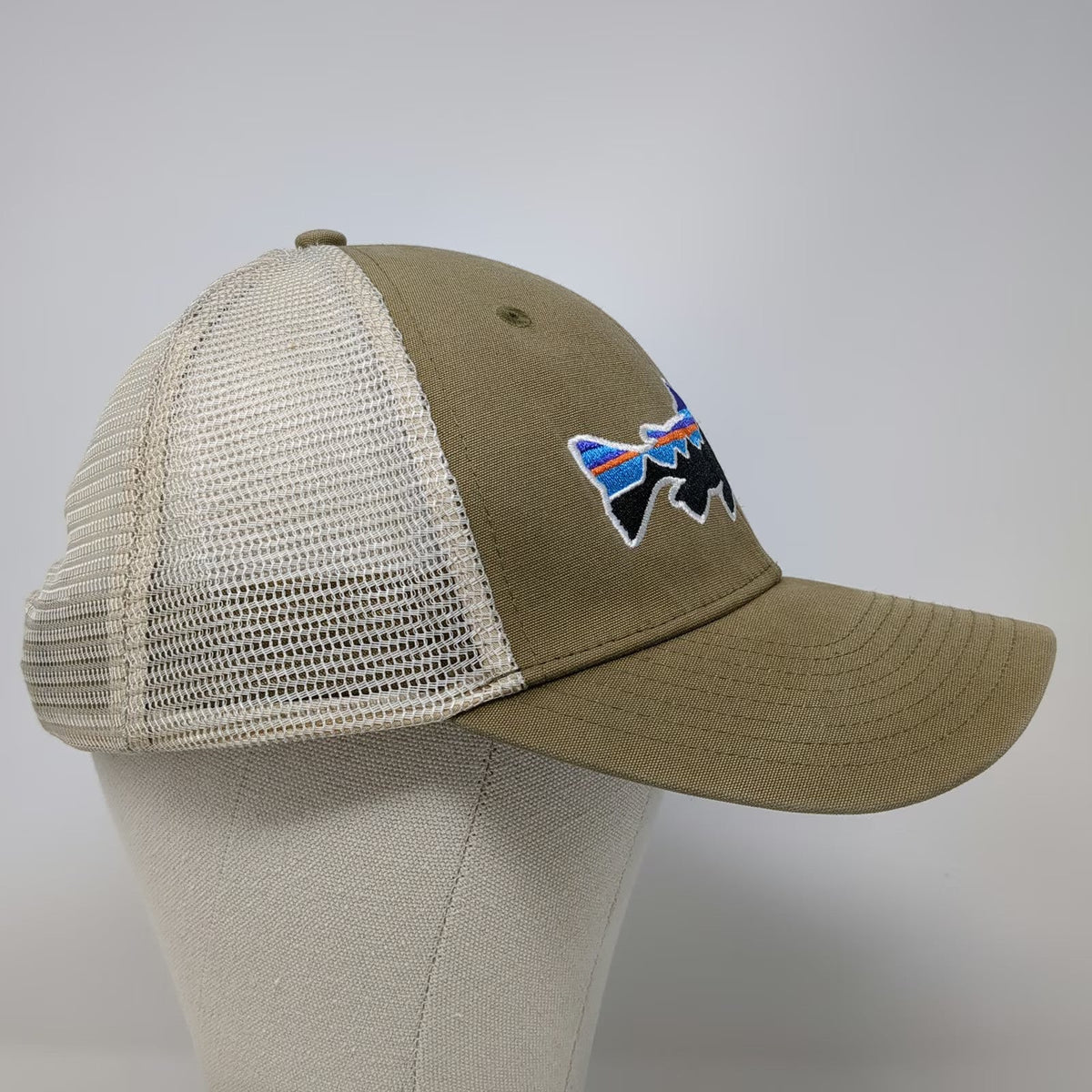 Patagonia Trucker Hat Brown One Size Mesh Back Fitz Roy Trout Fish Logo Snapback
