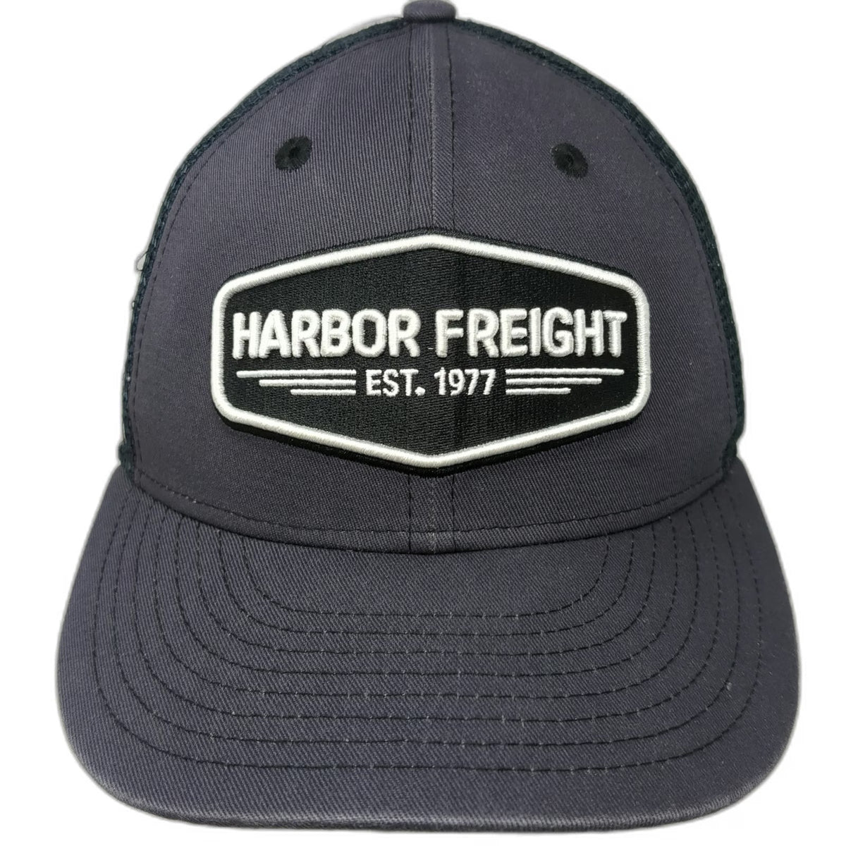 Harbor Freight Trucker Hat Gray One Size Snapback Mesh Patch HFT Logo Est 1977