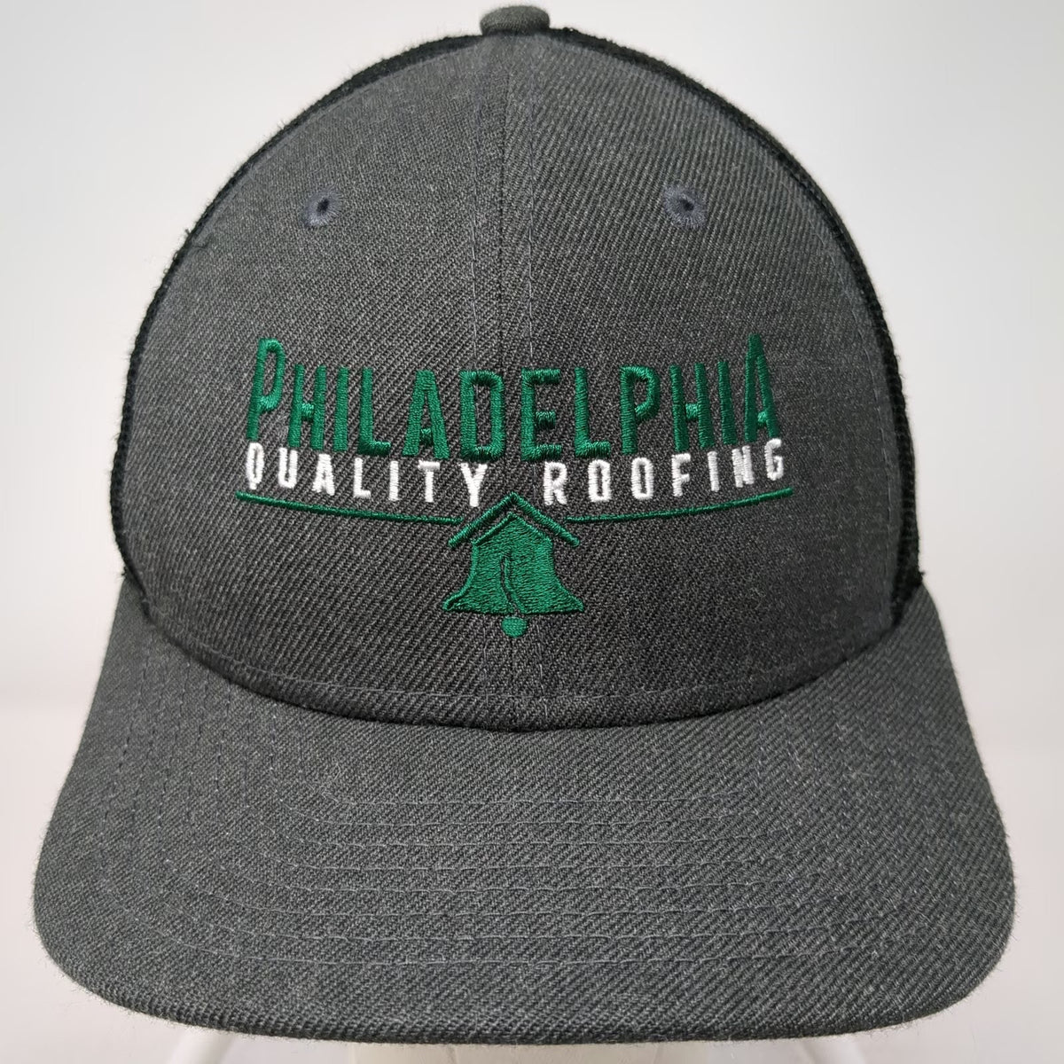 New Era Philadelphia Quality Roofing Trucker Hat Gray One Size Snapback Mesh Hat