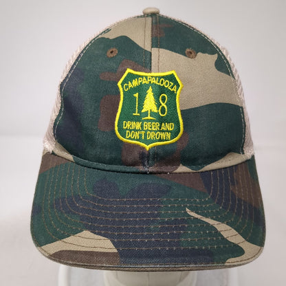 Green Camo Baseball Cap One Size Mesh Back Drink Beer And Don't Drown Patch Hat