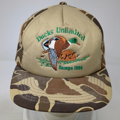 Dorfman Pacific 5 Panel Hat Beige Brown Green Camo One Size Ducks Unlimited 1986