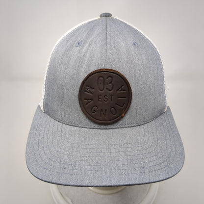 Magnolia Leather Patch Snapback Trucker Hat Gray OSFA Mesh Back Yupoong